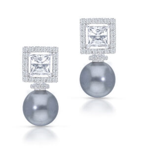 Grey Princess Cut Pearl Earrings By Hyba Jewels
